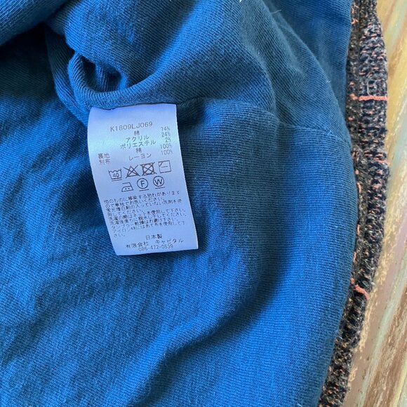 Kapital Tweed Knit Dolman Blazer Jacket Navy Blue & Peach Stripe Single Button - Picture 8 of 11